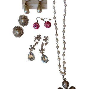 Mixed Lot of 5 Vintage/Modern Pierced Earrings & Necklace Fashion Jewelry